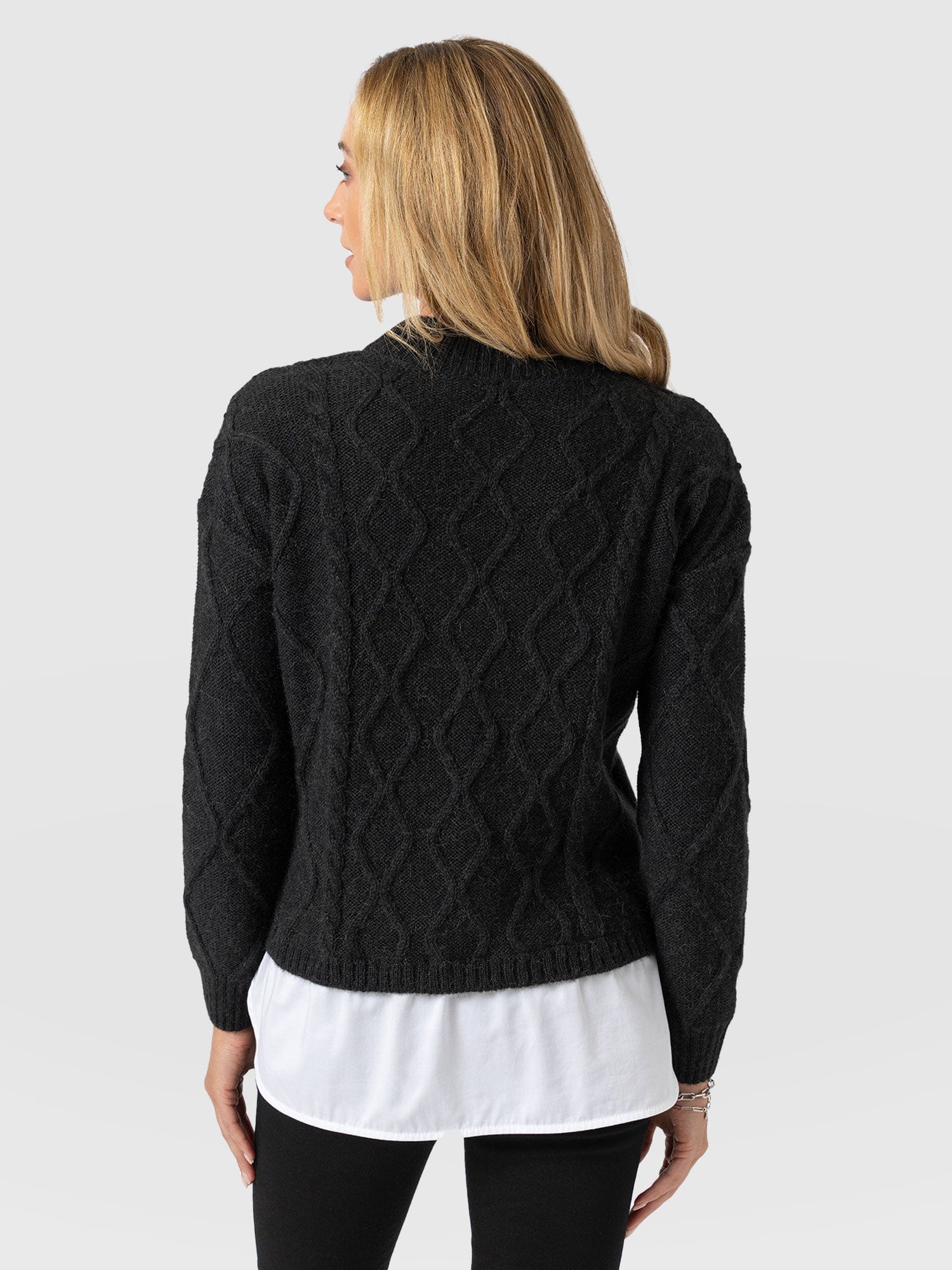 Arden Mock Shirt Jumper - Black - Women's Knitwears | Saint + Sofia® USA